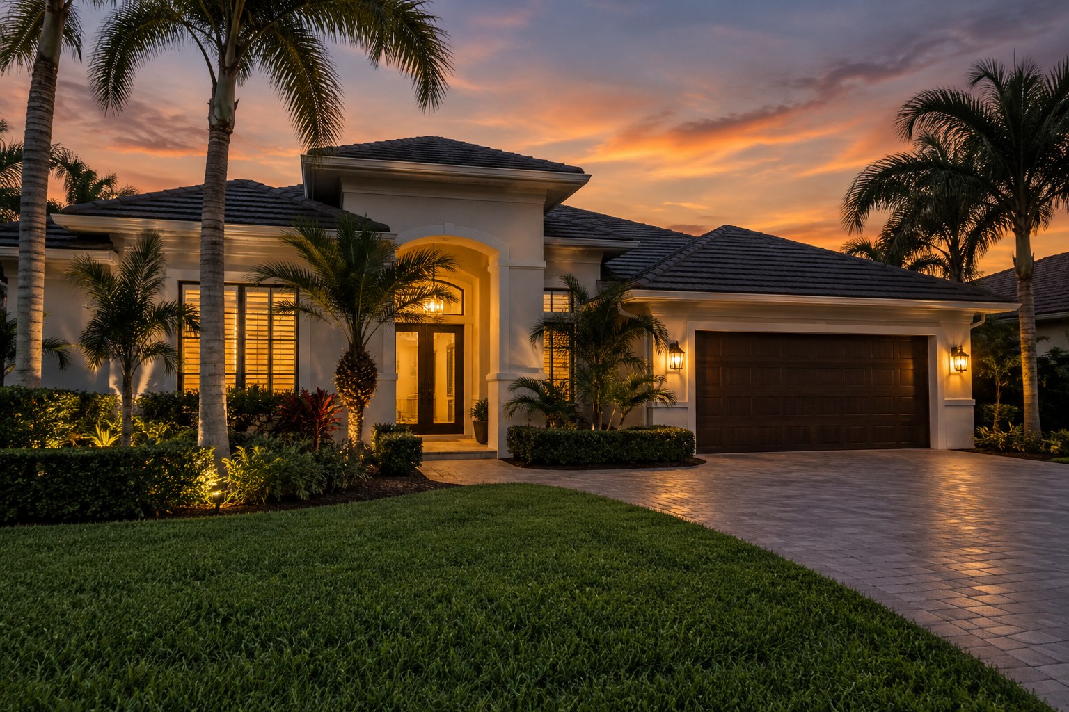 A Volusia County home at dusk, illustrative